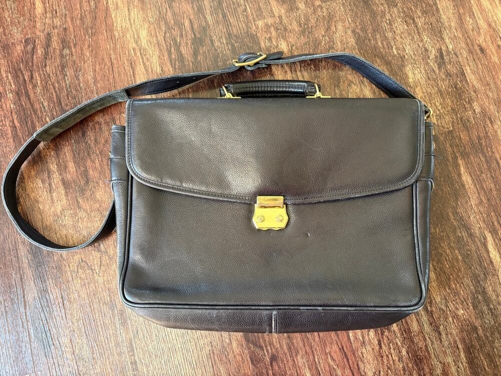 Vintage Leather Briefcase Combination Lock Business Messenger Bag Black